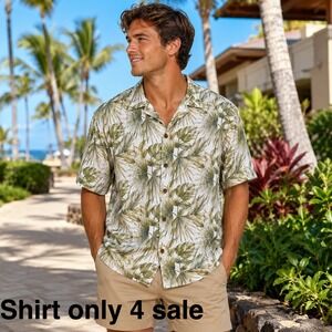 Island Republic, 100% Silk Tropical Short Sleeve Men's Shirt Palm Design